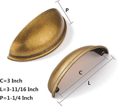 khtumeware 10 Pack 3" Antique Brass Drawer Pulls Cabinet Cup Pulls Vintage Kitchen Hardware Cabinet Handles Drawer Handles Knobs 3 inch Hole Center