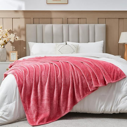 NEWCOSPLAY Super Soft King Blanket Coral Pink Premium Silky Flannel Fleece Leaves Pattern Lightweight Bed Blanket All Season Use (Coral Pink, King(90"x110"))
