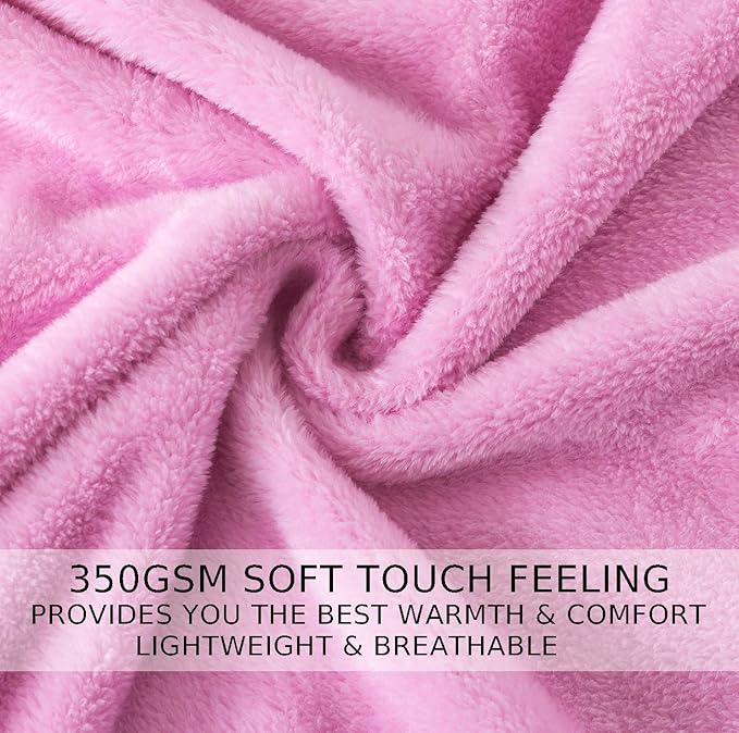 Flannel Fleece Travel Size Summer Blanket All Season 350GSM Lightweight Throw for The Bed Extra Soft Brush Fabric Winter Warm Sofa Blanket 50"*61"(Pink Travel)