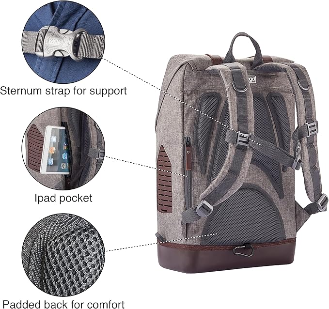 Kurgo Dog Carrier Backpack for Small Pets - Dogs & Cats | TSA Airline Approved | Cat | Hiking or Travel | Waterproof Bottom | G-Train | Ruck Sack | Heather Grey-Mewly Pet
