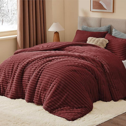 BEDELITE Fleece Twin Comforter Set -Super Soft & Warm Fluffy Burgundy Bedding, Luxury Fuzzy Heavy Bed Set for Winter with 1 Pillow case
