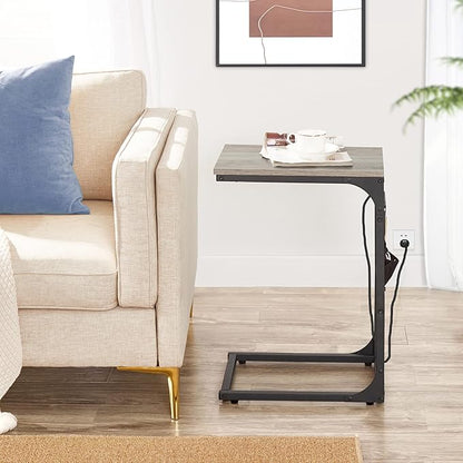 TUTOTAK C Shaped End Table with Charging Station, Side Table for Sofa, Couch Table with Storage Bag, TV Tray Table with 2 USB Ports and Outlets for Living Room, Bedroom TB01BG024