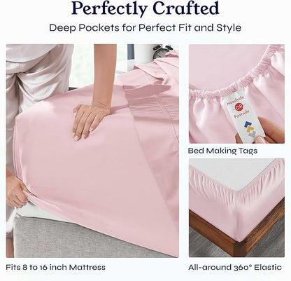 California Design Den King Size Sheets Set - 400 Thread Count Sateen, Natural 100% Cotton Sheets with Deep Pockets, Breathable and Durable Bedding Set - Pink