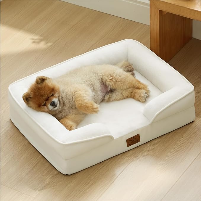 Bedsure Orthopedic Dog Beds for Small Dogs - Washable Small Dog Cat Bed Waterproof, Comfort Pet Couch Sofa with Washable Removable Cover, Pets Bed with Nonskid Bottom, Ivory, 24"-Mewly Pet
