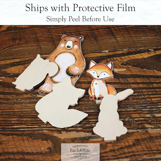 Back40Life Forest Critters Painted Wooden Animal Cutout Shapes (Acrylic Small + Stand (Bundle of 8))