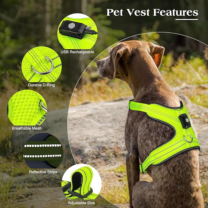Light Up Dog Harness, Rechargeable LED Dog Harness with Battery Level Indicator, Adjustable Reflective Safety Vest for Night Walking, Soft Mesh Lighted Harness for Medium Large Dogs(5-90lbs)-Mewly Pet