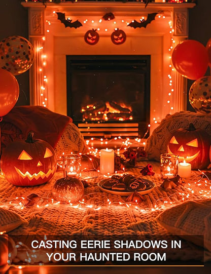 suddus Halloween Lights Battery Operated, 33ft 100 LED Orange String Lights for Outside Decorations Waterproof, Fairy Lights with Timer and Remote for Party, Yard, Outdoor, Tree, Wedding, Rroom Decor