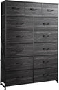 WLIVE Storage Organizer Unit with 13 Fabric Bins, Storage Drawers Organizer with Steel Frame, Tall Storage Tower Organizaton for Living Room, Hallway, Office, Charcoal Black Wood Grain Print