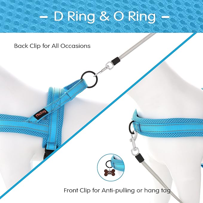 Didog No Pull Dog Harness with Soft Mesh Padded,Reflective & Quick Fit Light Weight Dog Strap Vest Harness,Easy for Walking Training (L:Chest 26-32", Mesh-Blue)-Mewly Pet