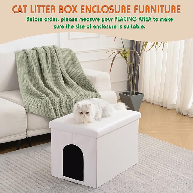 MEEXPAWS Cat Litter Box Enclosure Furniture Hidden, Cat Washroom Bench Storage Cabinet |Large 25.6'' x 17.7'' x 17.7''| Dog Proof | Waterproof Inside/Easy Clean | Easy Assembly | Odor Control(White)-Mewly Pet