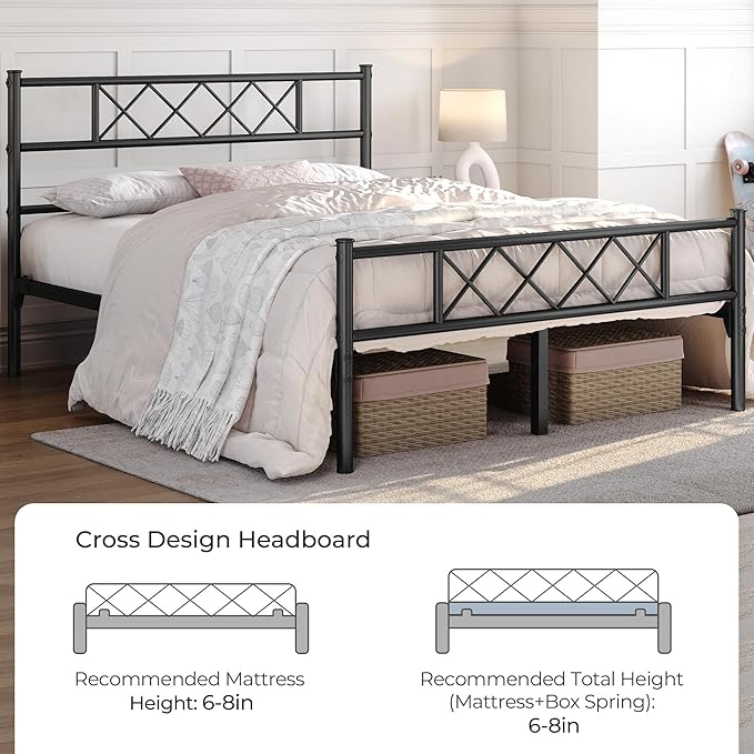 Yaheetech Full Size Metal Platform Bed Frame with Simple Headboard and Footboard, Mattress Foundation for Under Bed Storage, Steel Slat Support, No Box Spring Needed, Easy Assembly, Black