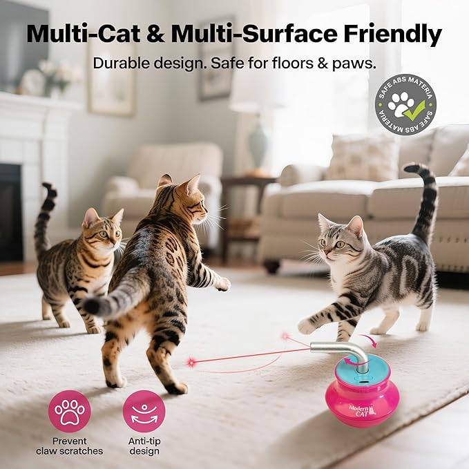 Cat Laser Pointer Toy for Bored Indoor Cats, Automatic Interactive Cat Toy, 360° Laser Rotation, USB Rechargeable, Wooble Base-Mewly Pet