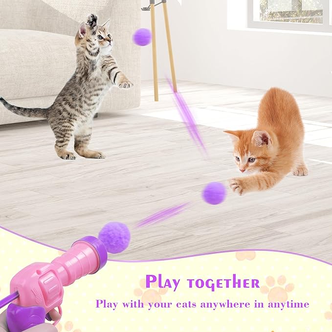 Mewlmart Interactive Cat Toys for Indoor Cats Pink Cat Pom Pom Balls Plush Ball Launcher Cat Fetch Toy Enrichment Toys 30 Balls-Mewly Pet