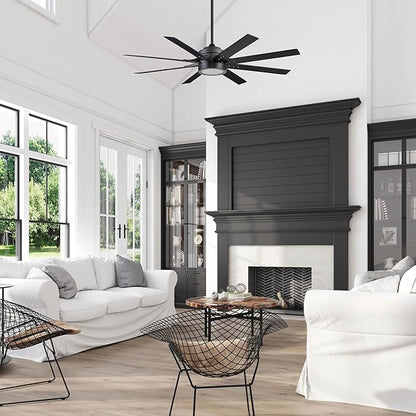 Honeywell Ceiling Fans Xerxes Modern 62 Inch Ceiling Fan with Light, Remote Control Fan, LED Indoor Fan with 8 Blades, Matte Black and Ash Blade Finish Options, Matte Black (51473-01)