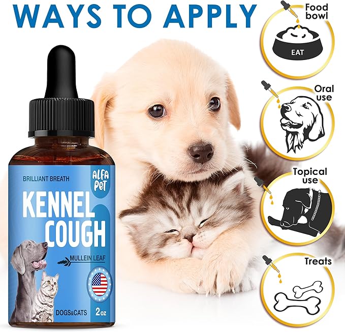 Dog Cough Treatment Liquid • Kennel Cough for Dogs & Cats • for Breathing During All Life Cycle • Marshmallow Root + Mullein Leaf in The Composition • Natural Supplement for All Breeds • 2 Oz-Mewly Pet