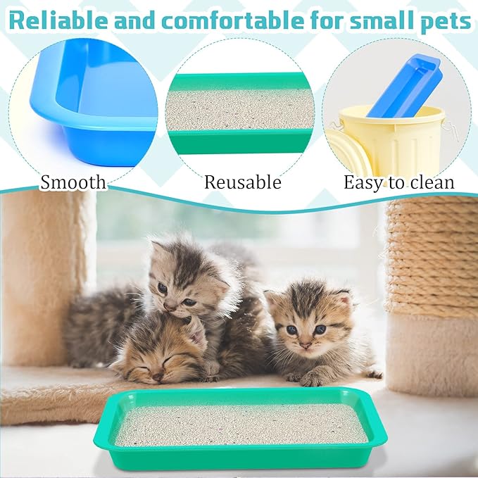 Tessco for you 3 Pcs Open Small Kitten Litter Box Rabbit Pan Waterproof Plastic Litter Tray Travel Toilet for Cats Bunny Guinea Pig Small Pet, Easy Clean(Classic Color,15.1 x 12 x 1.4 Inch)-Mewly Pet