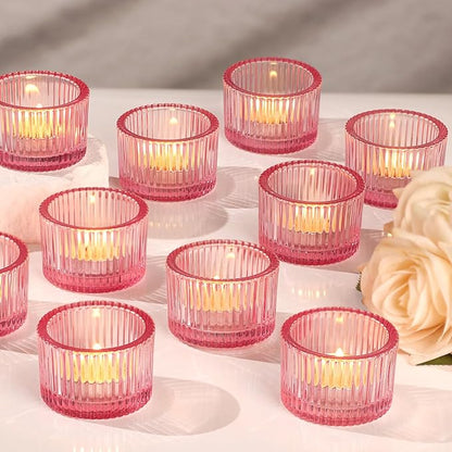 Pink Tealight Candle Holder Set of 12, Small Votive Candle Holders for Table Centerpiece,Glass Tea Light Candles Holder for Party&Home,Wedding Decor(2''Dia*1.4''H)