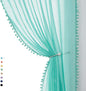 Treatmentex Pompom Sheer Curtain Panels 84inch Long Living Room Bedroom Window Curtain Drapes for School, Kindergarten 52" Width Each Panel. 1 Pair Rod Pocket Aqua