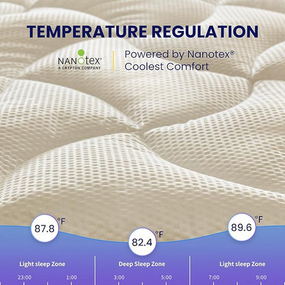 SLEEP ZONE King Size Cooling Mattress Topper, Premium Zoned Cool Mattress Pad Cover, Padded Mattress Protector Breathable Washable, Deep Pocket 8-21" (Beige, King)