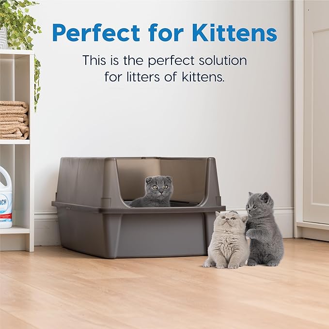 IRIS USA XX-Large Cat Litter Box, Open Top Extra Large Litter Box for Big Cats and Multi-Cat Households, High Sided Scatter Shield, Easy to Clean, 30" L x 20" W x 14" H, Gray-Mewly Pet