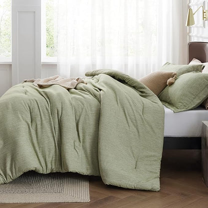 Bedsure Queen Comforter Set - Olive Green Soft Bedding for All Seasons, Cationic Dyed Bed Set, 3 Pieces, 1 Queen Size Comforter (90"x90") and 2 Pillow Shams (20"x26"+2")