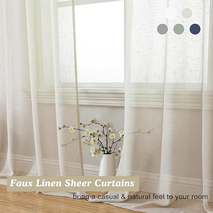 Aiyufeng Kirei Farmhouse Sheer Curtains Flax Textured for Living Room, Semi Sheer Vertical Drapes Privacy with Light Filter for Home Office/Farm House, W40 x L96, Linen, 1 Pair