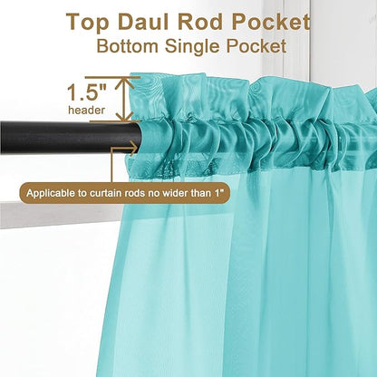 Chyhomenyc Turquoise Sheer Curtains 96 inches Long 2 Panels, Light Filtering Soft Airy Solid Elegant Voile Window Treatment Drapes for Bedroom Living Room Wedding Party Decor, 42 Wx96 L, 8FT L