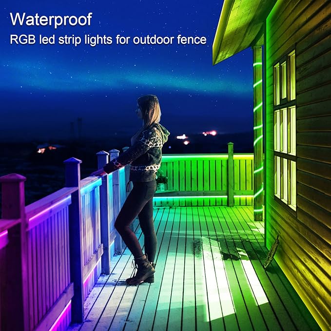500ft Outdoor LED Strip Lights Waterproof,IP68 Outside Led Light Strips Waterproof with Bluetooth App Remote Control,Music Sync RGB Exterior Led Rope Lights,for Balcony,Deck,Roof,Garden,Pool (500FT)