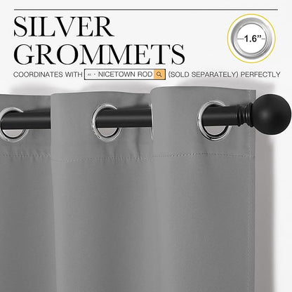 NICETOWN Thermal Insulated Grommet Blackout Curtains, Kids Window Drape Panel for Nursery, Privacy Short Curtains (Silver Grey, 2 Panels, W42 x L50 -Inch)
