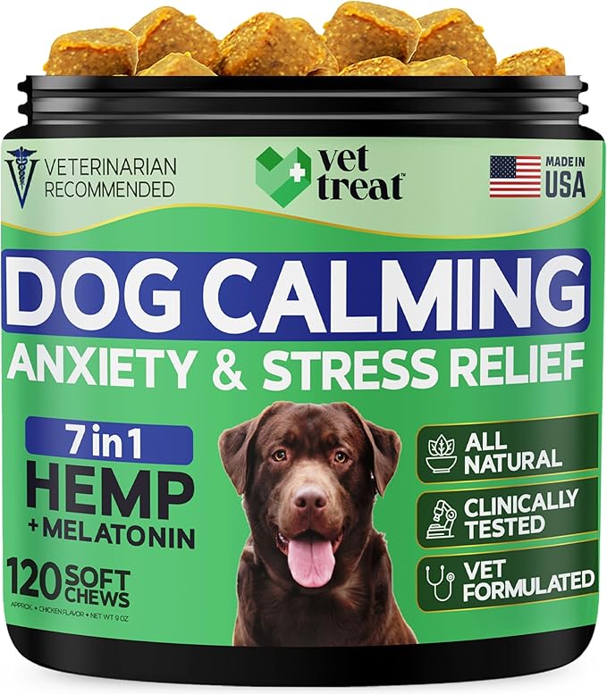 Hemp Calming Chews for Dogs - Dog Calming Chews - Anxiety Relief Treats with Melatonin - Advanced Stress Relief, Separation Aid, Barking, Thunder, Fireworks, Travel - Made in USA - 120 Soft Chews-Mewly Pet
