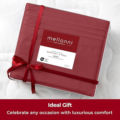 Mellanni Extra Deep Queen Sheets - 4 PC Iconic Collection Bedding - Hotel Luxury, Ultra Soft, Cooling Bed Sheets - Wrinkle, Fade, Stain Resistant (Queen, Brick Red)