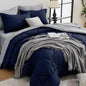 HEVUMYI Navy Blue & Grey California King Comforter Set - 7-Piece All Season Bed in a Bag Cal King, Ultra Soft Bedding Set with Comforter, Flat Sheet, Fitted Sheet, Pillowcases, Pillow Shams
