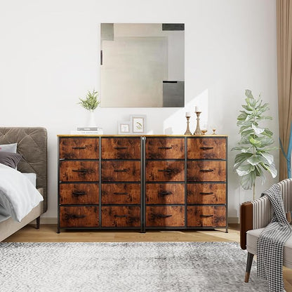 OLIXIS Dresser for Bedroom, 8 Storage Drawers, Tall Large Fabric Storage Tower Organizer, Chest of Drawers with Metal Frame Wooden Top for Nursery, Closet, Living Room, Entryway, Classic Rust Brown