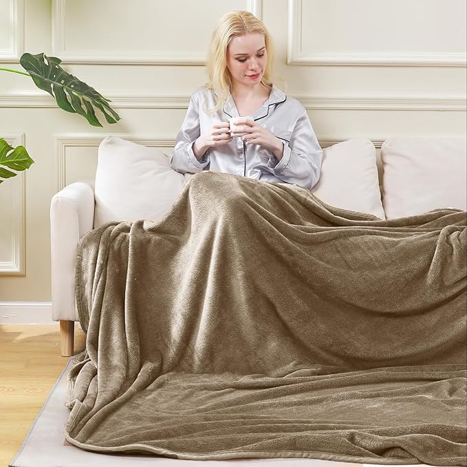 Soft Travel Size Throw for All Season Warm Fuzzy Microplush Lightweight Thermal Fleece Summer Autumn Fall Winter Spring Blankets for Bed Couch Sofa,50x60 Inches,Taupe