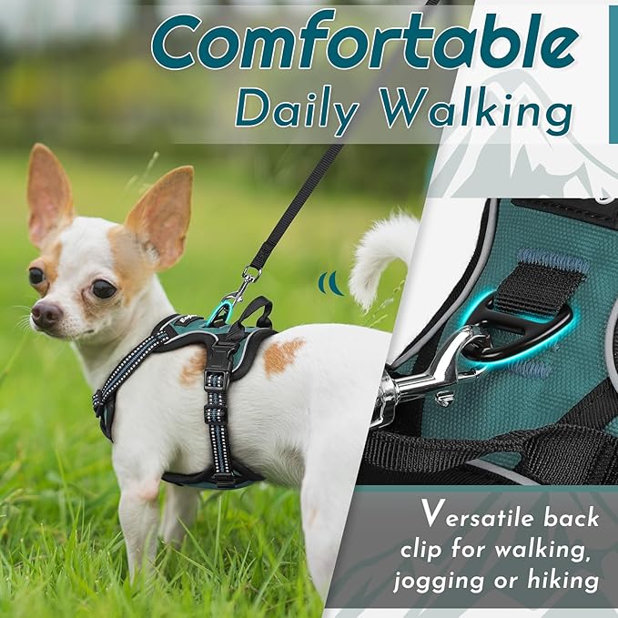 Eagloo Small Dog Harness No Pull, Service Vest with Reflective Strips and Control Handle, Adjustable and Comfortable for Walking, No Choke Pet Harness with 2 Metal Rings, Dark Green, XS-Mewly Pet
