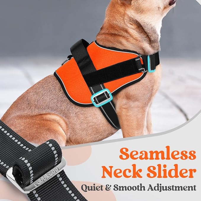 rabbitgoo Dog Harness for Small, Easy On Pet Vest with One Buckle, No Pull Adjustable Service Harness with D-Ring & Handle, Reflective for Safety Walking, Training, Orange, S-Mewly Pet