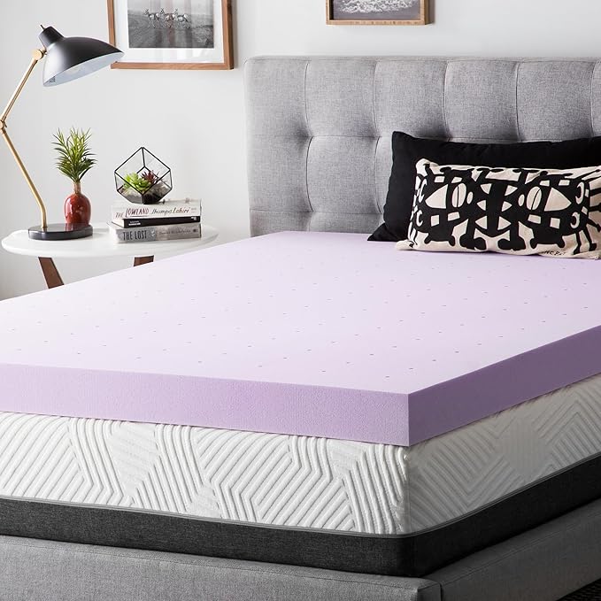 LUCID 4 Inch Lavender Infused Memory Foam Mattress Topper, Twin XL Size – Ventilated Design – Pressure Relieving Bed Topper - Mattress Pad – CertiPur Certified