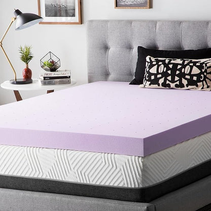LUCID 4 Inch Lavender Infused Memory Foam Mattress Topper, King Size – Ventilated Design – Pressure Relieving Bed Topper - Mattress Pad – CertiPur Certified