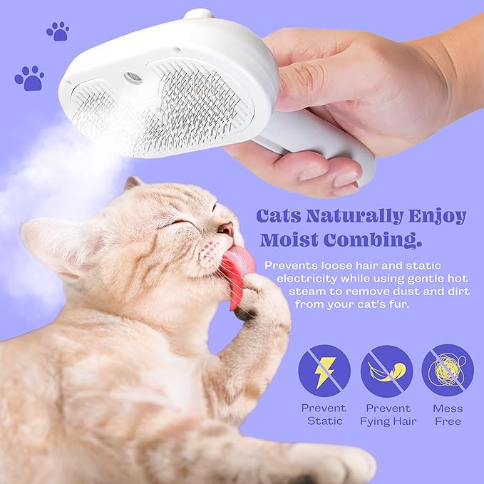Rechargeable Silicone 3 in 1 Pet Hair Removal Tool - Self Cleaning Steamy Brush for Massage, Shedding & Grooming - Cat & Dog Hair Remover-Mewly Pet