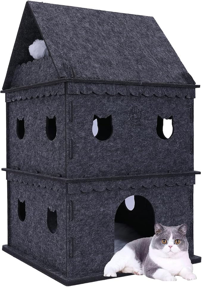 3-Tier Indoor Cat Apartment，Cozy Pet Cat Bed, Hideaway, and Sturdy Cat Castle for Multiple and Large Cats-Mewly Pet