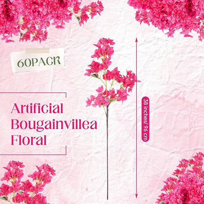 60 Pack Artificial Bougainvillea Floral 38" Silk Long Stem Bougainvillea Plants Hanging Table Centerpiece for Home Wedding Indoor Outdoor Decorations (Rose Red)