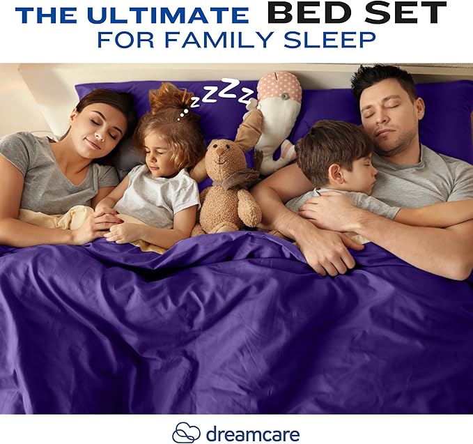 DREAMCARE Queen Sheet Set – 4 pcs Cooling Sheets – up to 21” Extra Deep Pocket Queen Sheets – Hotel Luxury Sheets & Pillowcases – Superior Softness 100% Fine Microfiber with Side Pocket – Purple