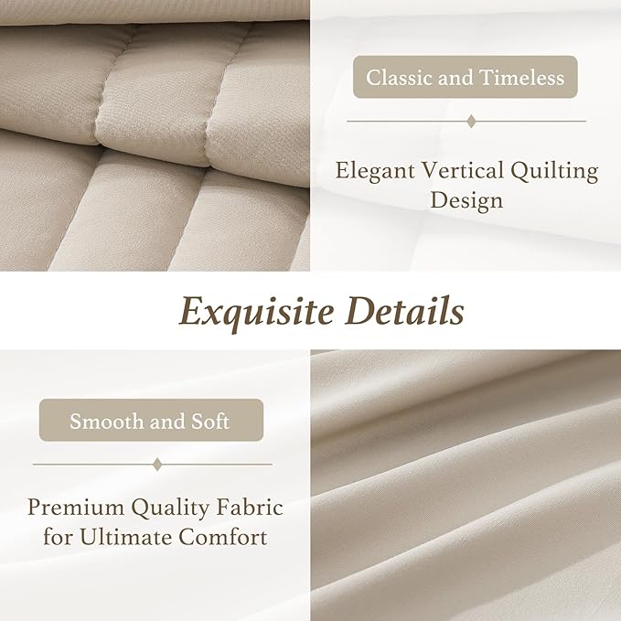 Monbix Oversized Queen Comforter Set - 7 Pieces Apricot Beige Bed in a Bag Queen Bedding Sets with Comforters, All Seasons Down Alternative Comforter Bed Set with Sheets,Pillowcases & Shams
