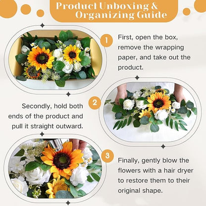 Artificial Flowers Decorations Pack of 2,Centerpieces for Wedding Reception Backdrop Decoration, Floral Decor Wall Home Entryway OutdoorDecorations (Sunflower)