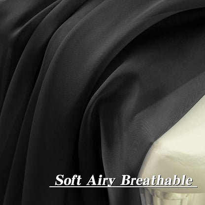 HUTO Black Sheer Curtains 45 Inch Length for Small Window Rod Pocket Sheer Drapes Panels for Kitchen Bathroom,2 Panels 52 by 45 Inches Long