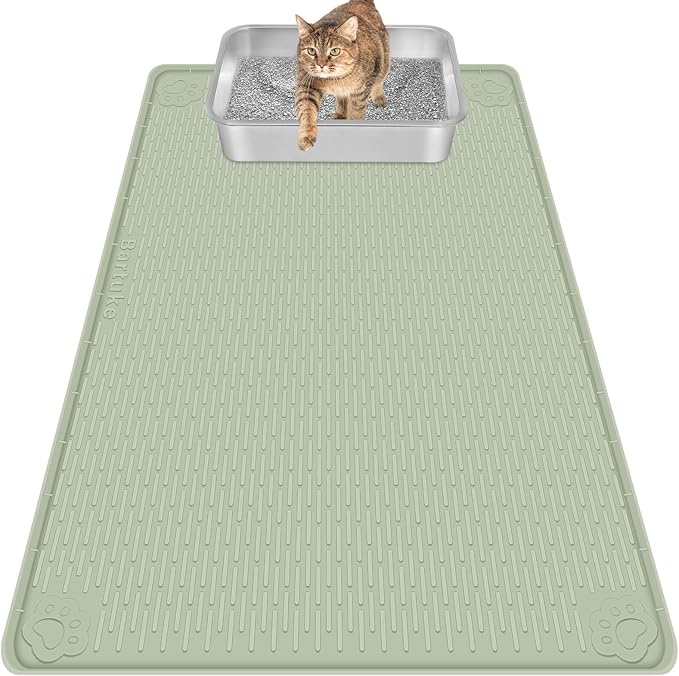 Cat Litter Mat, Extra Large 40" x 28" Silicone Mat Litter Trapping Mat for Scatter Control, Soft on Kitty Paws, Easy to Clean (Green)-Mewly Pet