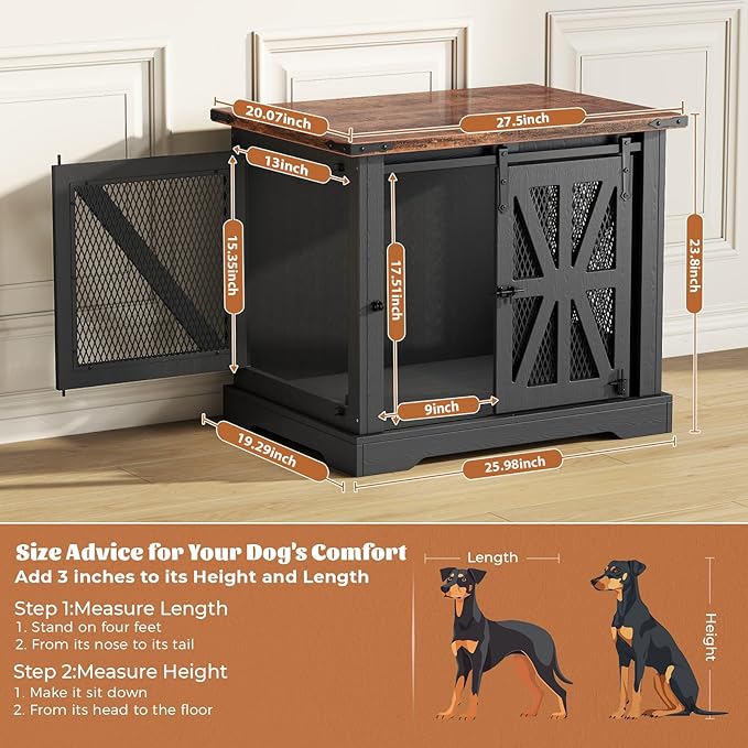 VOPEAK 27.5" Small Dog Crate Furniture, Chew Resistant Dog Crate for Puppy Dogs, Heavy Duty Small Dog Crate Dog Kennel Indoor with Double Doors, Wooden End Table for Bedroom Living Room, Black-Mewly Pet