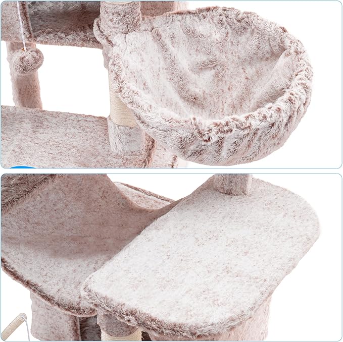 Hey-brother Cat Tree, 71 inches XL Large Cat Tower for Indoor Cats, Multi-Level Cat House with 3 Padded Perches, Big Scratcher, Cozy Basket, 2 Cat Condos and Scratching Posts, Muchroom MPJ034MU-Mewly Pet