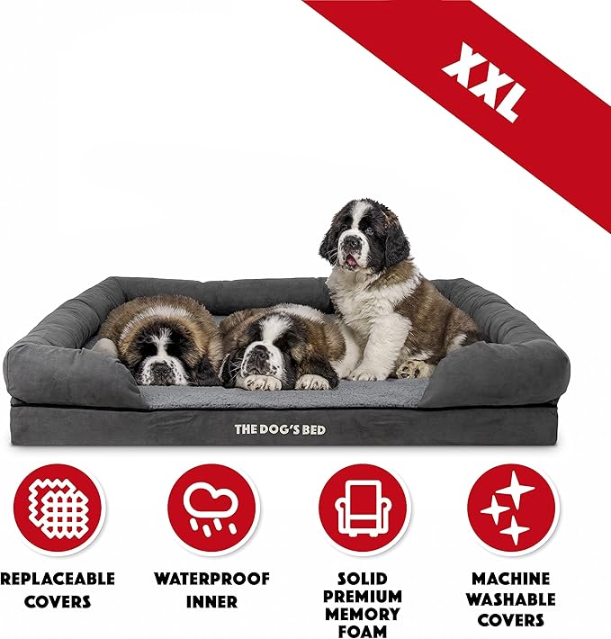 The Dog’s Bed Medium Support Memory Foam Dog Bed XXL Plush Grey 51.5x39, Pain Relief: Arthritis, Hip & Elbow Dysplasia, Supportive, Calming, Waterproof Washable Cover,Veterinary-Approved-Mewly Pet