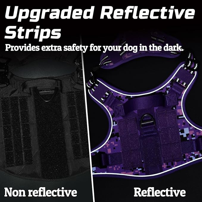 rabbitgoo Tactical Dog Harness for Large Dogs, No Pull Military Service Vest with Handle & Molle, Easy Control for Training Walking, Adjustable Reflective Straps, Purple Camo, XL-Mewly Pet